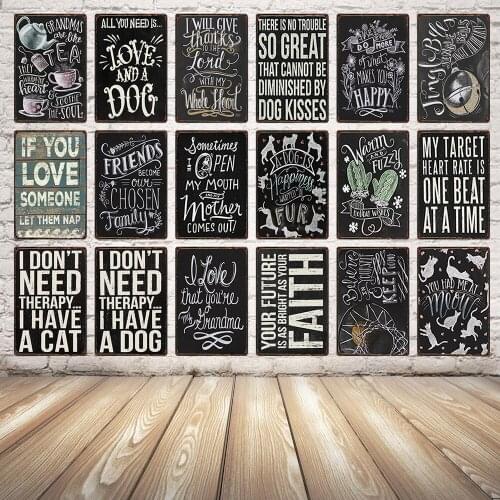 [ Kelly66 ] Love Dog And Kiss Cat Mom Quote Vintage Metal Sign Tin Poster Home Decor Bar Wall Art Painting 20*30 CM Size Dy12