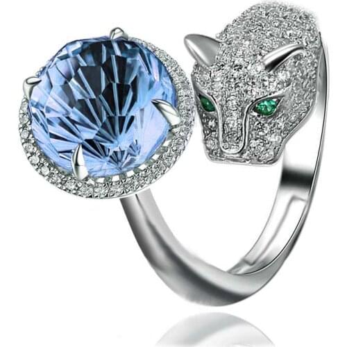 8ct Natural Topaz Ring 925 Sterling silver Panther Leopard Fine Elegant Crystal Womens Jewelry Firework Cut Birthstone Gift