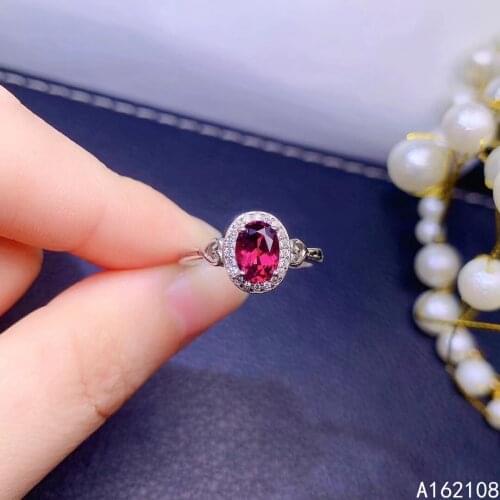 Fine Jewelry 925 Sterling Silver Inset With Natural Gems Womens Popular Exquisite Pyrope Garnet Adjustable Ring Support Detecti