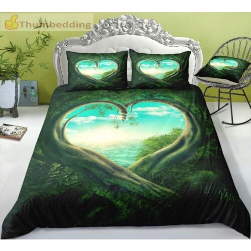 Thumbedding Dropship Heart Shape Forest Bedding Sets King Plant Print 3D Duvet Cover Set High Quality Designed Bedclothes