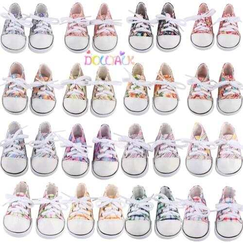 16 Styles 7 cm Canvas Doll Shoes Clothes Accessories Sneakers For 43cm Baby New Born Reborn And 18 Inch Amerian Doll Girl Toy