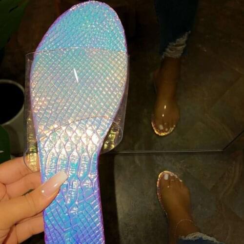 Summer Woman Flat Slippers Candy Color Shoe Woman Transparent Slides Female Open Toe Flip Flops Womens Beach Shoes