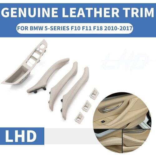 Genuine Leather Left Hand Drive LHD For BMW 5 series F10 F11 F18 Cream Car Interior Door Handle Inner Panel Pull Trim Cover Arm