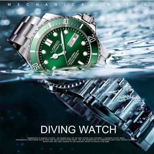 LOREO Sport Series Watch 200M Diving Automatic Watch Men 16L Stainless steel Sapphire Luminous Double calendar Mechanical Watch