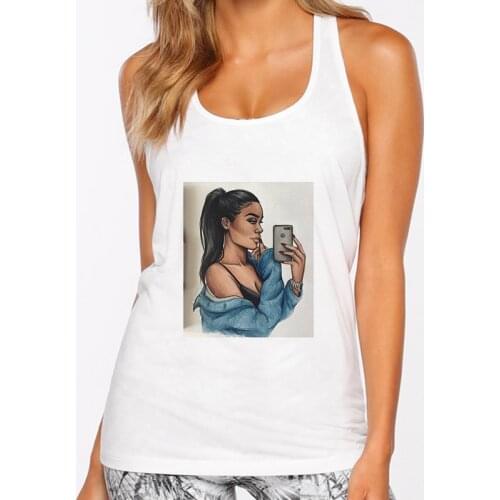 Camisole Tank Tops Women Cool Sexy Girl Print Tops T Shirt Female Vest Casual Harajuku Loose O-Neck White Plus Size Sleeveless
