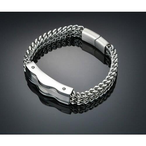 Fashion Double Keel Chain Bracelets Stainless Steel Magntic Clasp Wristband Charm Punk Men Jewelry