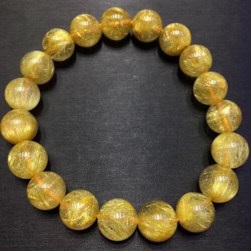 10.5mm Natural Gold Rutilated Titanium Quartz Crystal Bracelet Rare Brazil Woman Man Round Beads Bangle Wealthy AAAAAA
