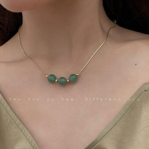 2021 New Fashion Simple Green Crystal Opal Gold Color Metal Necklace For Women Fine Jewelry Party Birthday Gift