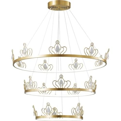 New Design LED Chandelier Lights Creative 3 Tier Copper Hanging Lamp For Living Room Bedroom Staircase Gold Round Crown Lamps