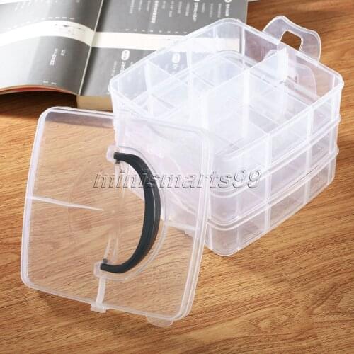18 Grids 3 layers Container Adjustable Jewellery Cosmetic Organiser Bead Makeup Storage Box Plastic Clear Storage Case Organizer