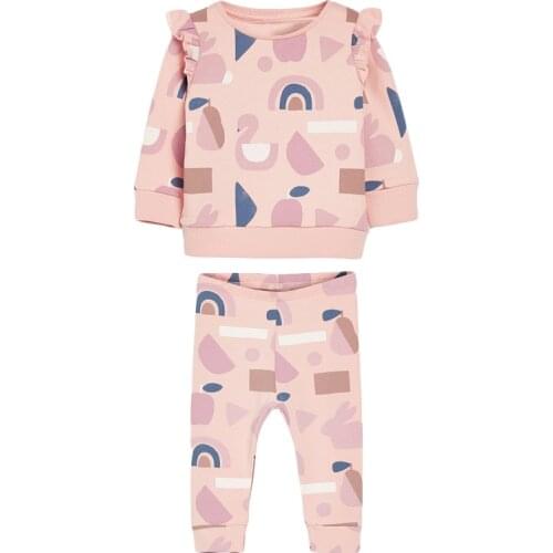 Baby Girls Fall Clothes Autumn Children Pajams Set Cotton Two Pieces Suit Toddler Girl Geometric Shirt + Print Pants 2-7y