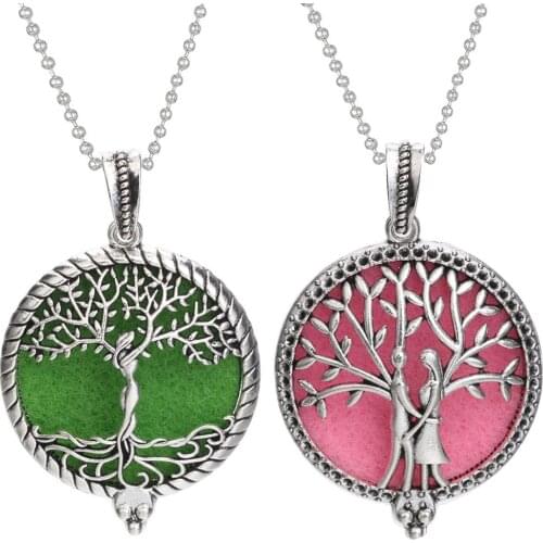 Aromatherapy Necklace Tree of Life Diffuser Jewelry Vintage Open Locket Pendant Essential Oil Perfume Aroma Diffuser Necklace