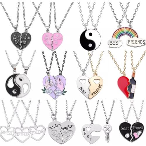 Fashion Best Friends Honey Love Couple Pendant Necklace 2 Pcs/ Set Rainbow Broken Heart BFF Good Friends Friendship Jewelry Gift