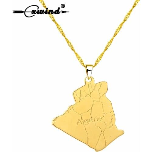 Cxwind Algeria Map Pendant Necklace in Copper Gold Necklace African Maps Pendant Hiphop for Men Women Unique Jewelry Wholesale