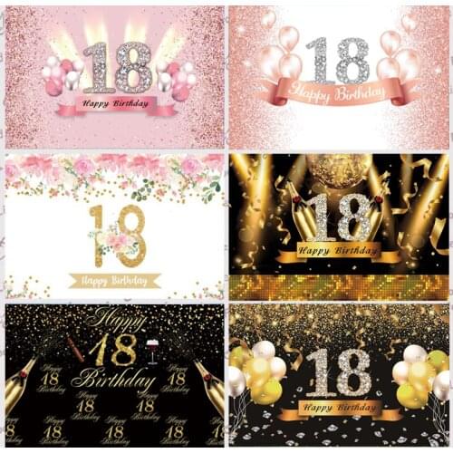 Pink Sweet 18th Birthday Photography Backdrop Boys Girls Happy Birthday Party Custom Photo Background Photocall Prop Decoration