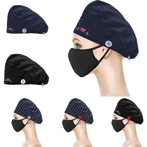 Heart Shape Embroidery Scrub Caps Nurse Hat Beauty Salon Pharmacy Caps Laboratory Pet Shop Work Cap