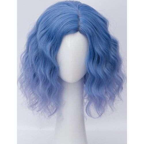 35cm Short Mixed Blue Curly Celebrity Lolita Party Cosplay Synthetic Wig+Wig Cap Heat Resistant