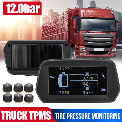 Tire Pressure Monitoring System 12.0 Bar TPMS 6PCS External Sensor Truck Tyre Pressure Temperature Monitor Auto Alarm