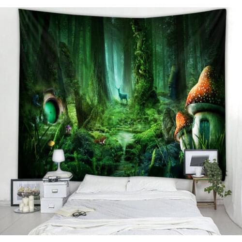 Fantasy Forest Tapestry Mushroom Castle Fairy Tale Living Room Bedroom Childrens Room Wall Hanging Home Decoration