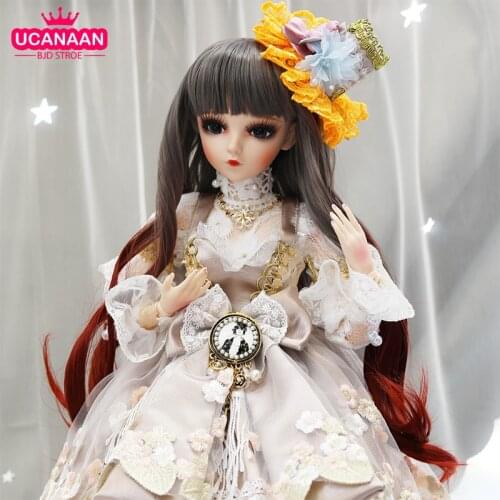 UCanaan 60CM BJD Doll 1/3 SD Dolls 18 Ball Joints With Full Outfits Dress Shoes Wig Headdress Stocking Makeup Girls Dress UP Toy