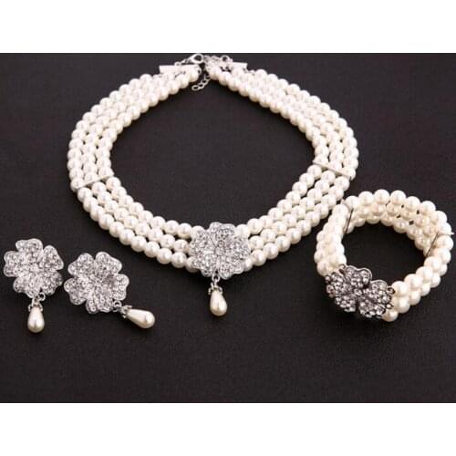 Gorgeous Pearl Five Sets Grass Wedding Necklace Bracelet Set