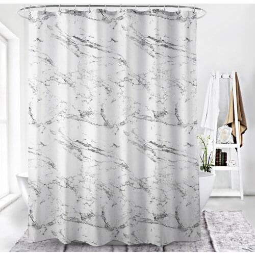 Waterproof Shower Curtain with Hooks Marble Print Thick Polyester Fabric 180*180 cm Grommet Plummet Bathroom Curtains Jinya Home