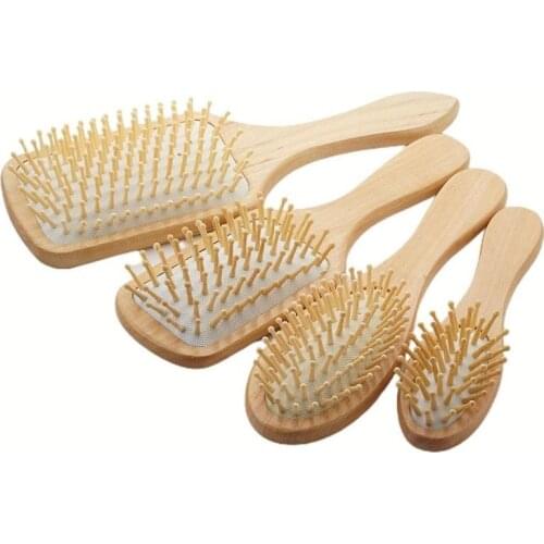 Organic Bamboo Wooden Hair Brush Massage Comb Scalp Hair Massage Scalp Air Brush Comb Anti-static Cushion Comb Bamboo Airba K6N0