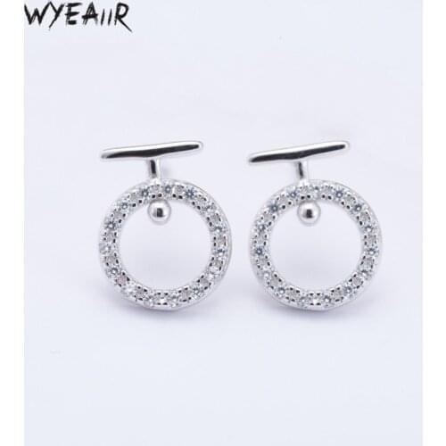 WYEAIIR Original Cute Circle Rhinestone Exquisite Versatile Simple Sweet 925 Sterling Silver Female Stud Earrings