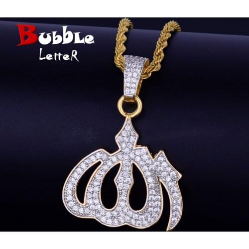 Iced Religious Allah Pendant God Arabic Pendant Gold Color Cubic Zircon Mens Hip Hop Jewelry