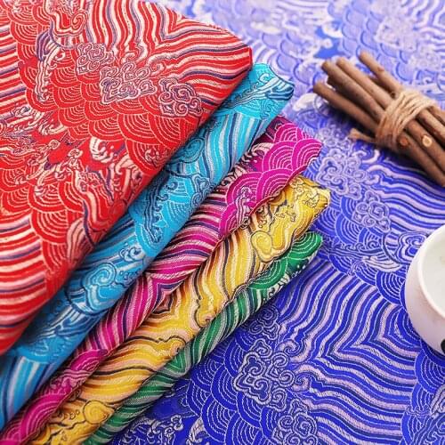Vintage pattern brocade jacquard fabrics golden satin garment material for sewing cheongsam kimono