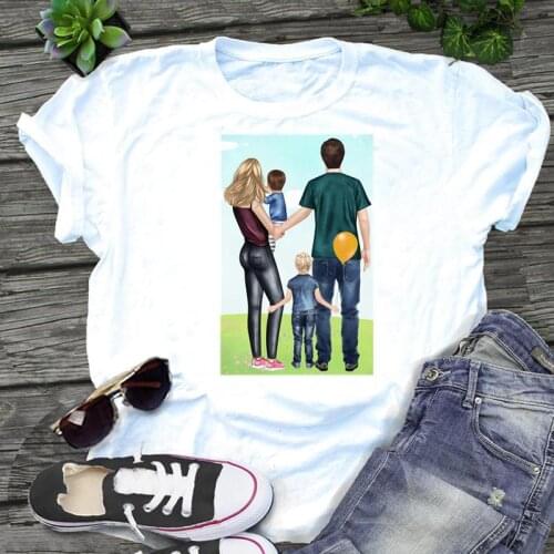 Women Son Lovely Happy Graphic Family Love Mom Mother Cartoon Print Short Sleeve Kawaii Female Clothes Tops Tees Tshirt T-Shirt