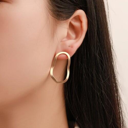 Matte Golden Silver Plated Black Hollow Oval Irregular Geometry Wave Metal Alloy Women Dangle Earrings & Drop Earrings