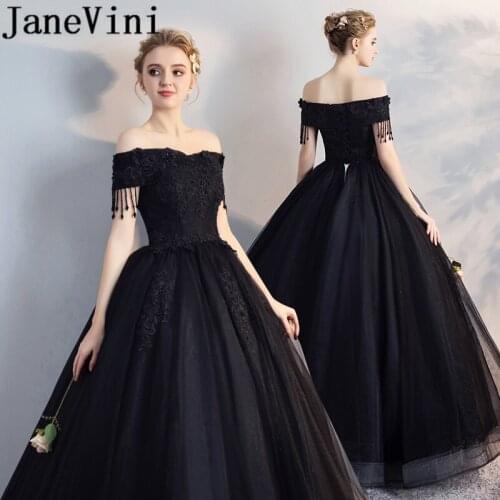 JaneVini Vestidos Black Evening Dress Ball Gown Lace Applique Beaded Tulle Mother of the Bride Dresses Abendkleider Elegant 2018