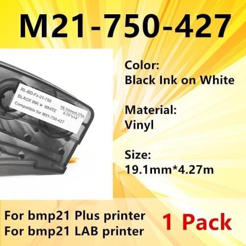 1 Pack bmp21 Label Tape M21-750-427 Maker Ribbon Vinyl Labels Black on White Film Portable Printer BMP21-PLUS BMP21 LAB