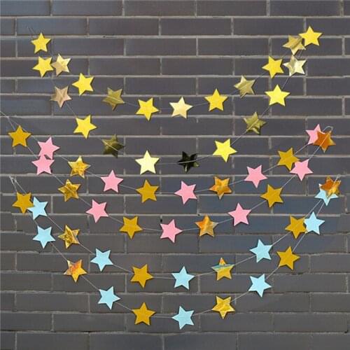 10PCS new 4M Bright Gold Silver Paper Garland Star String Banners Wedding Party Home Wall Hanging Decoration baby shower favors