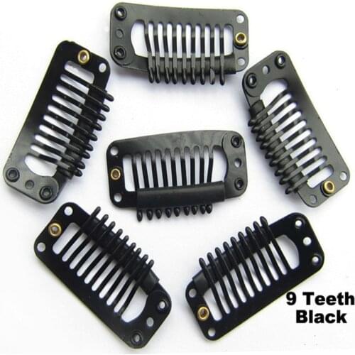 10 Pcs/lot 9-teeth Hair Extension Clips U Shape and Wire Shape Snap Clips for Hair Extensions Tool with Silicone Back Wig Clips