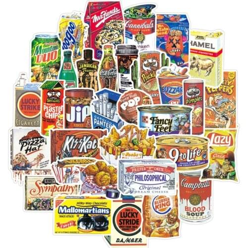 37PCS Spoof Food Packaging Stickers Waterproof Stationery Pvc Sticker Skateboard Suitcase Guitar Luggage Sticker Kid Toy Sticker