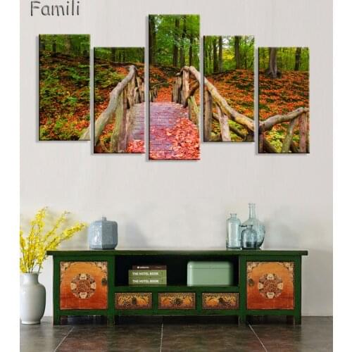 5pcs Wall Art Canvas Painting Printed Landscape Autumn Leaves Modular Pictures Posters Home Decoration For Living Room No Framed