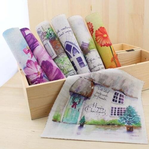 Landscape Painting Hand-dyed Linen Cotton Fabric Scrapbooking Craft Patchwork Decoration Fabric 19x20 cm 7pcs Free shipping