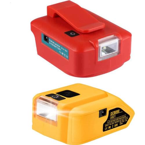 DCB090 Battery Adapter For Dewalt 20v Max 18V Battery USB Charger with Dual USB DC 12V LED Work Light Power Source Supply