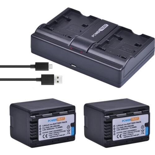 2x 3600mAh VW-VBK360 VW VBK360 VBK360 Battery and Charger for Panasonic HDC-HS80 SD40 SD60 SD80 SDX1 SDR-H100 HS60 HS80 H85 H95
