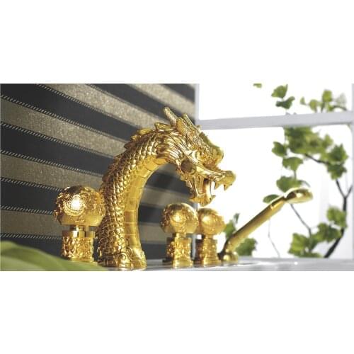 Free shipping Widespread Dragon Pattern Bathroom bathtub Faucet waterfall tub dragon faucet