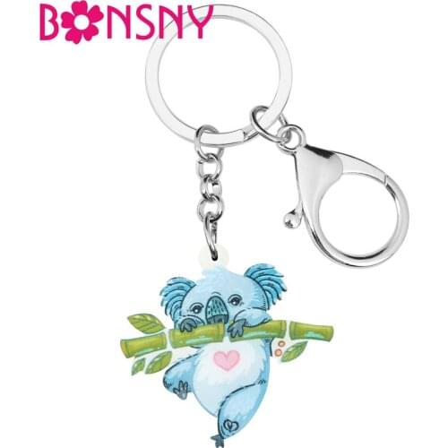 Bonsny Acrylic Blue Australian Koala Keychains Sweet Cute Animal Keyring Jewelry For Kids Girls Trendy Gift Handbag Accessories