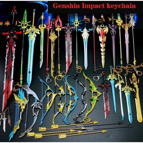 Genshin Impact Keychain 17/22cm Anime Game Figure Simulation Weapon Alloy Model Hutao Klee Zhongli Diluc Xiao Zinc Cosplay