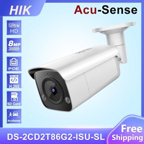 Hikvision 4K 8MP AcuSense IP Camera DS-2CD2T86G2-ISU/SL DarkFighter IP67 60M POE H.265+ SD Slot Audio Alarm Video Bullet Camera