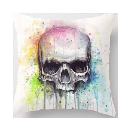Personalized Fashionable Skull Watercolor Stylish Funny Skeleton Nice Home Decorative Square Zippered Skull Throw Pillowcases