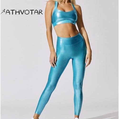 ATHVOTAR Bronzing Yoga 2Pcs Suit Women Seamless Sportswear Fintess Sport for Suit Stretch Leggings Gym Sets Bodybuilding Suit