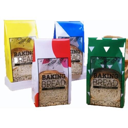 Colorful New Style Toast Bag 6-8 Pieces Cake Bread Plastic Bag Bakery Transparent Packaging Bag Wrapping Supplies 100pcs/Pack