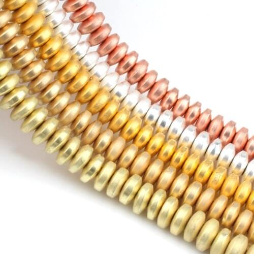 Natural Hematite Beads Matte Gold Plated Crafts 6x2mm Flat Round Disc Loose Spacer Beads for Jewelry Making DIY Bracelet