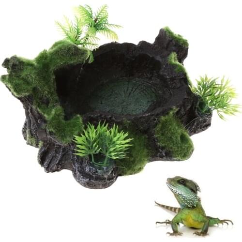 NEW Reptile Decor Resin Reptile Platform Artificial Tree Trunk Design Reptile Water Dish Bowl for Lizard, Gecko, Water Frog